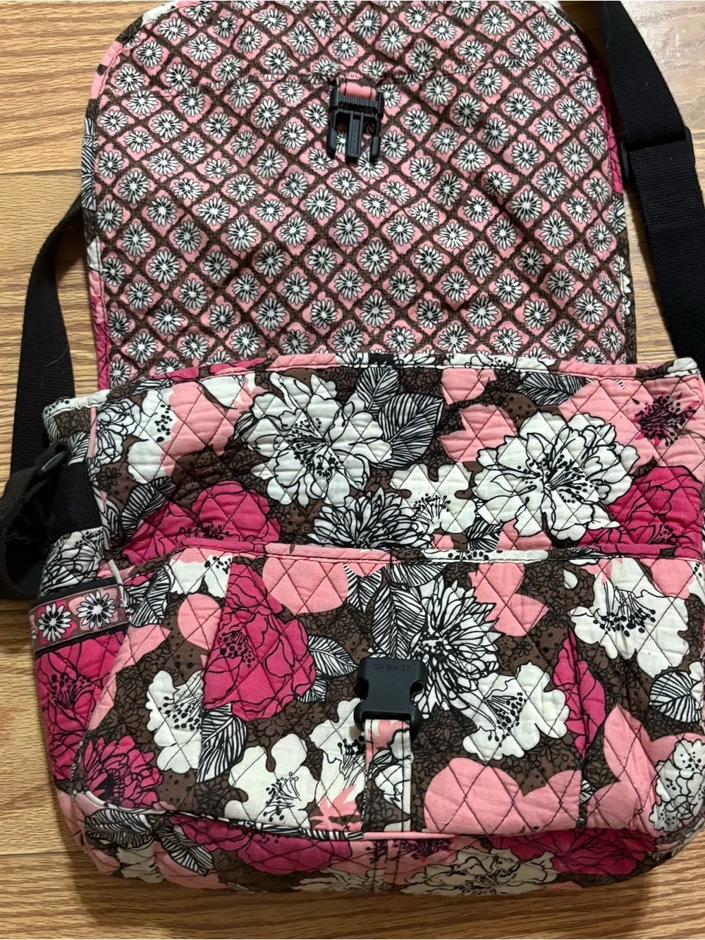 Vera Bradley Mocha Rouge Floral Bookbag Laptop Bag Diaper Bag